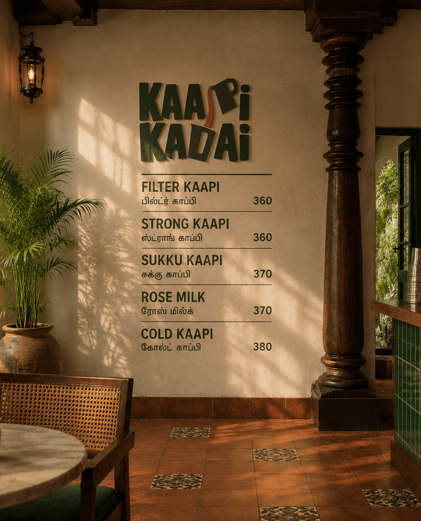 Kaapi Kadai wall menu